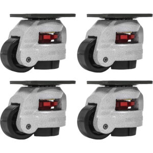 4 Pack 2 Inch Retractable Leveling Caster Wheels – Swivel Black Rubber Wheels with Adjustable Leveling Foot - Image 1