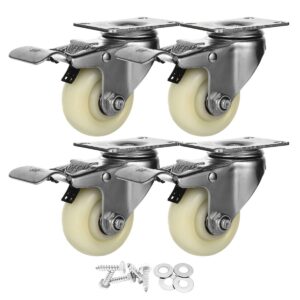 4 Pack 3 inch White Nylon Swivel Caster Brake With Hardware - Image 1