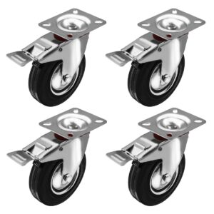 4 Pack 5 Inch Rubber Swivel Caster Wheel With Brake - Image 1