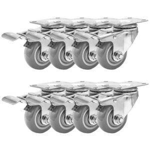 8 Pack 4 inch Grey PU Swivel Caster With Brake - Image 1