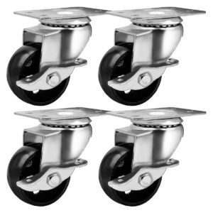 4 Pack 2 inch Metal Black Swivel Caster Wheel With Brake - Image 1