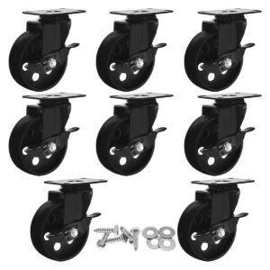 8 Pack 4 Inch All Black Metal Swivel Wheel Brake With Hardware - Image 1