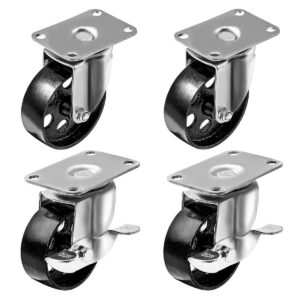 4 Pack Combo 4 inch Metal Swivel Caster (Black Wheel) 2 No Brake & 2 With Brake - Image 1