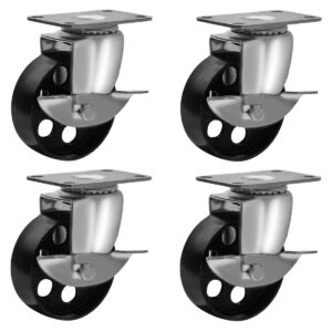 4 Pack 4 inch Metal Swivel Caster (Black Wheel) With Brake - Image 1