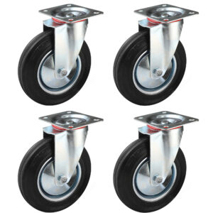 4 Pack 8 Inch Rubber Swivel Caster Wheel No Brake - Image 1