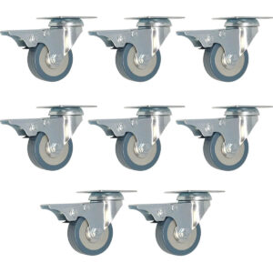 8 Pack 2 Inch Grey Rubber Swivel Wheel Caster With Brake - Image 1