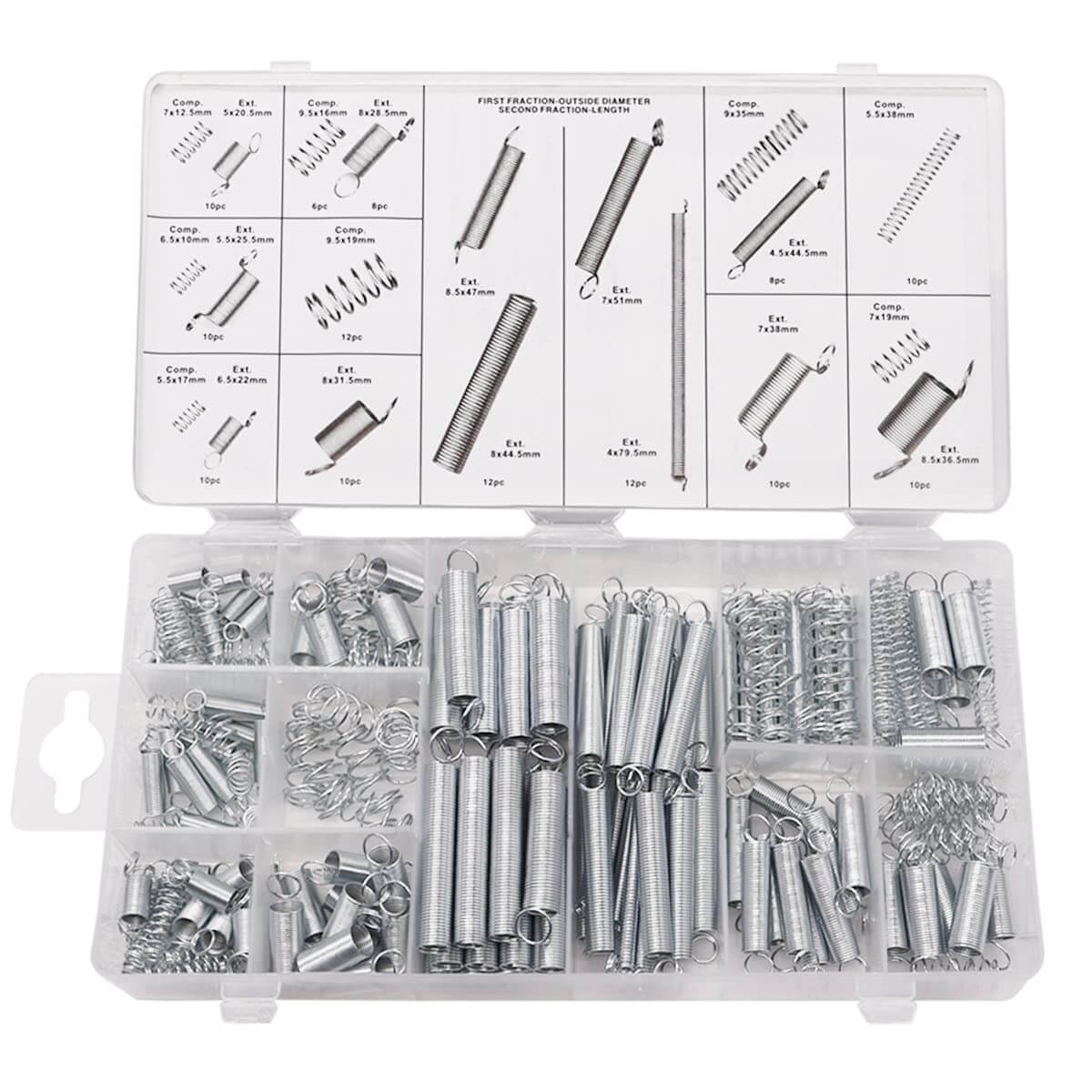 200 Pieces Springs Assortment Kit Zinc Plated Extension and Compression ...