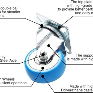 50 Pack Caster Swivel Plate On Blue Polyurethane Wheels (2" no brake) - Image 3